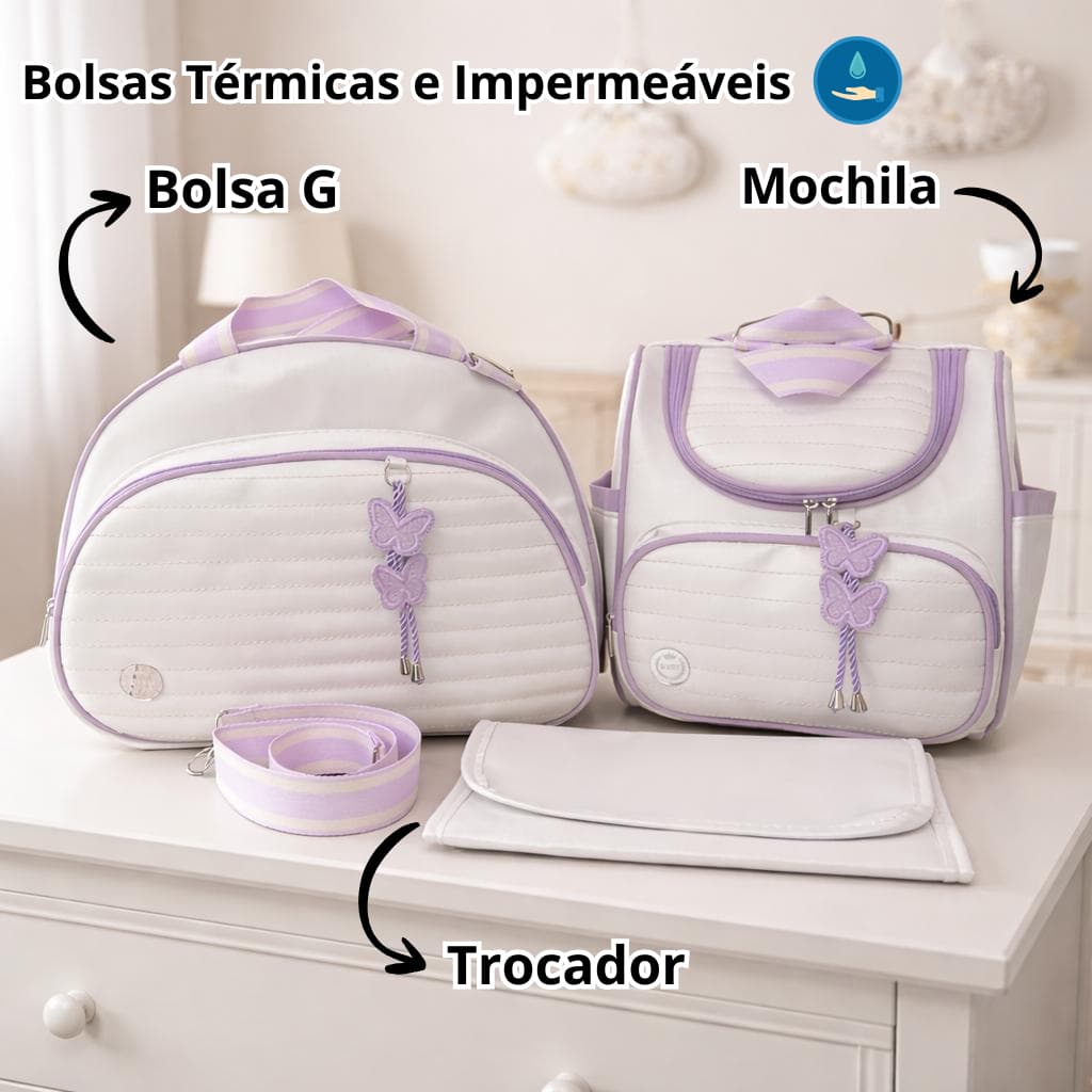 Kit Luxo Premium Bolsa Maternidade Reforçado Saída Maternidade Resistente Cor Azul Marinho Goiaba Rosa Lilás Verde Nude