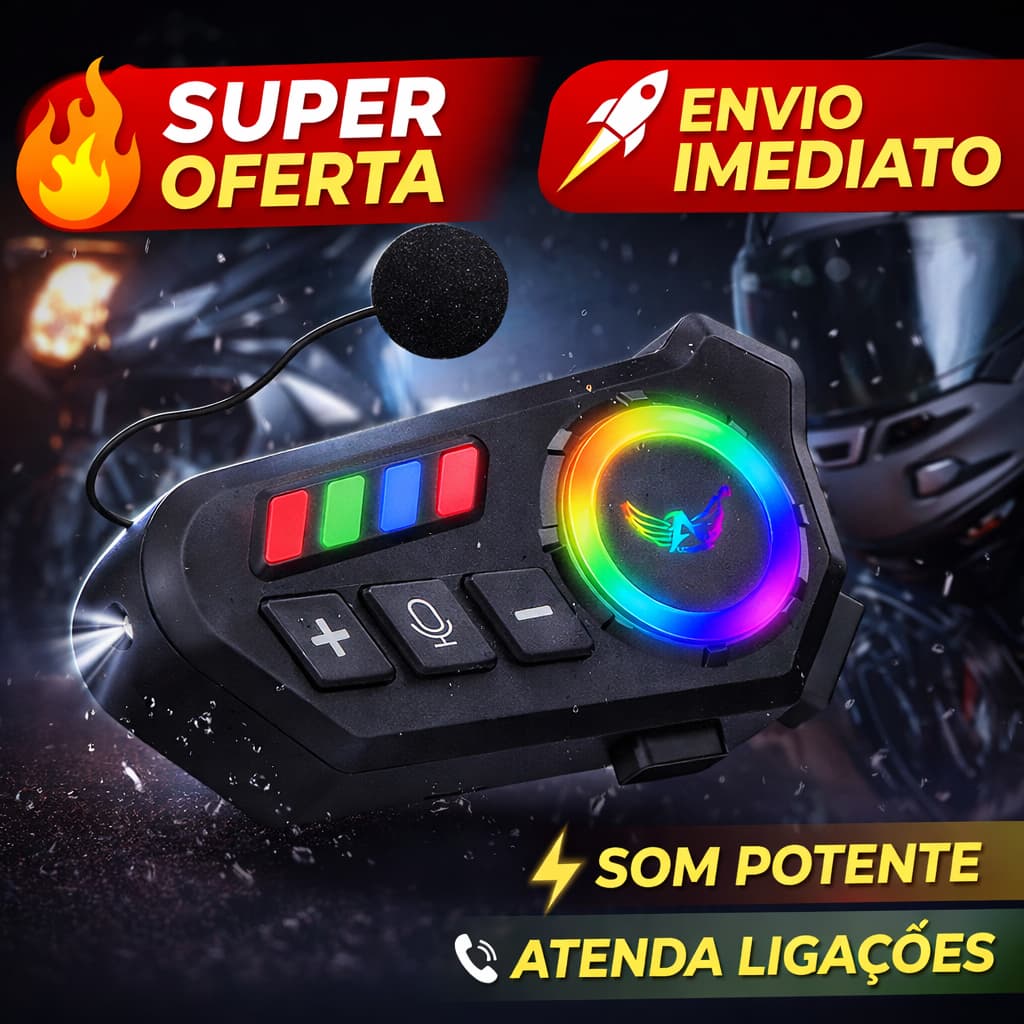 OFERTA Intercomunicador Bluetooth Capacete Moto B08 Com Microfone | RGB LED | Atende Ligações | Música | À Prova D’Água