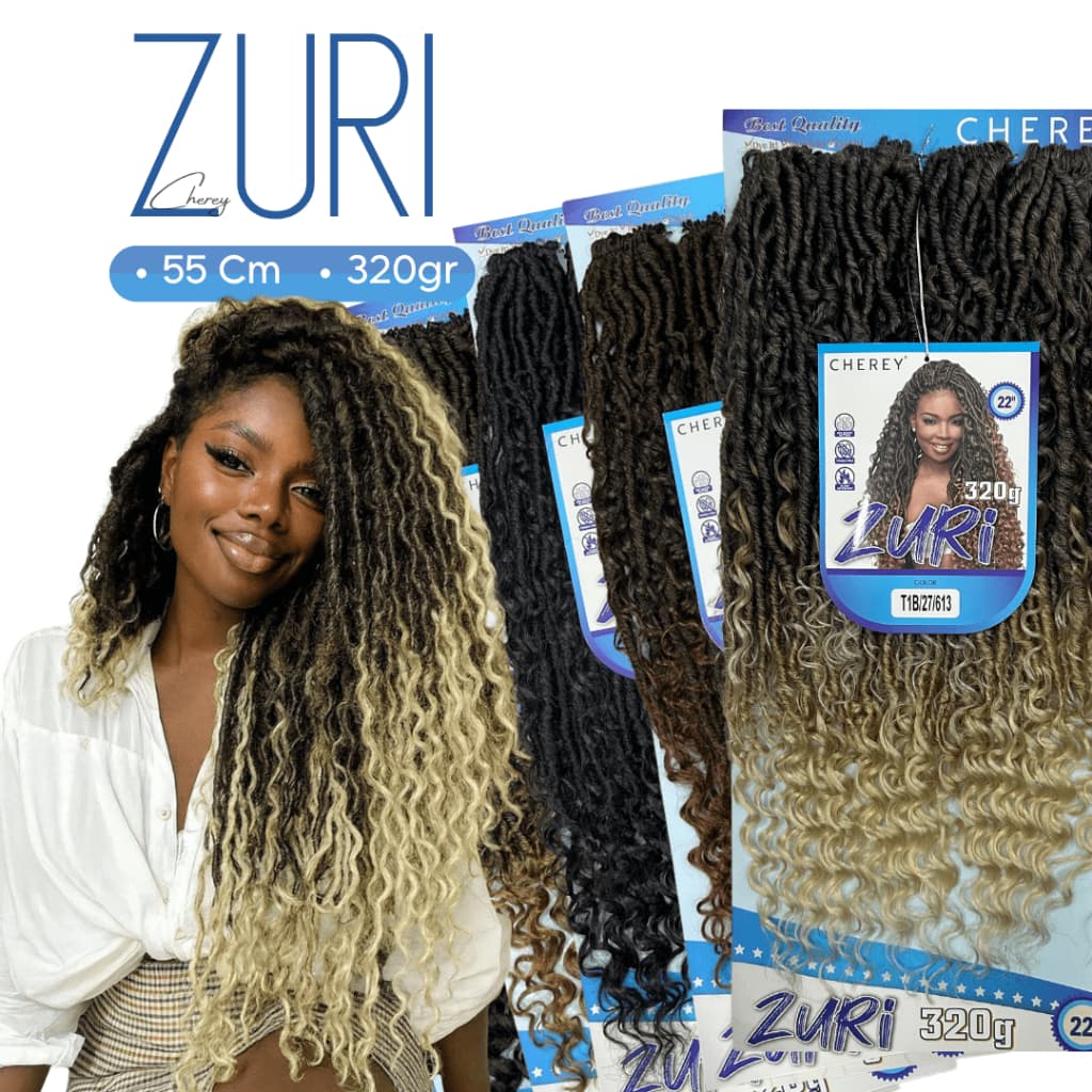 Cherey Crochet Braids Zuri Cabelo Sintético Dread com Cachos 55cm Faux Locs 320gr