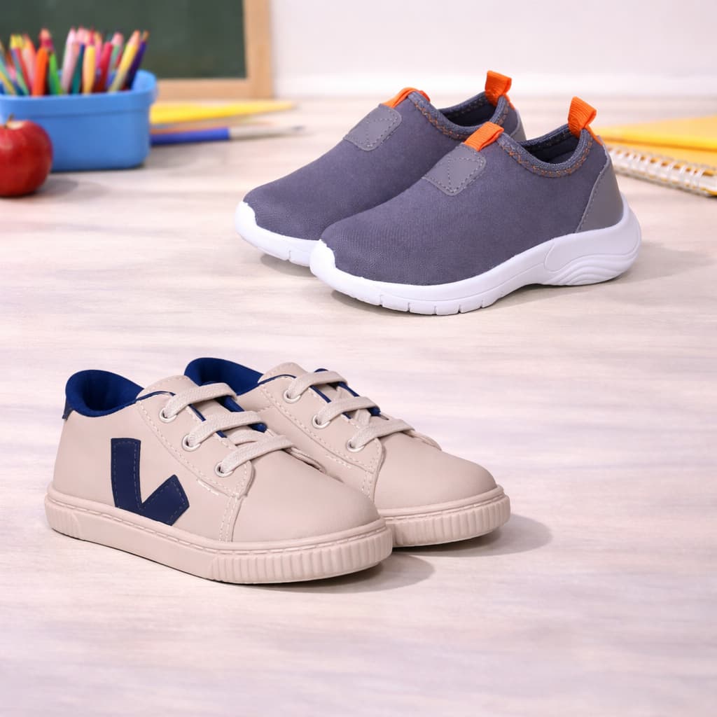 Kit 2 Pares Tenis Infantil Menino Slip On Esportivo Casual Calce Facil Conforto Leve Anatomico