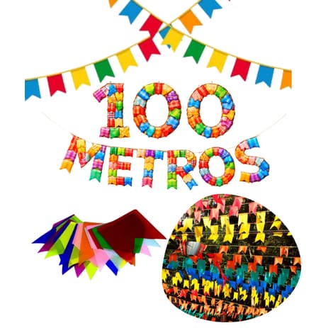 100 Metros de Bandeirinhas de Festa Junina São João Plástico Decoração Bandeirola Colorido