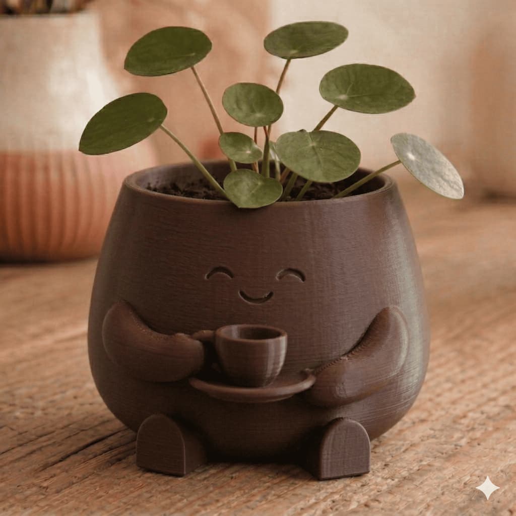 Vaso Suculentas Tomando Café Decorativo Cachepot Enfeite Criativo Mesa e Escritório
