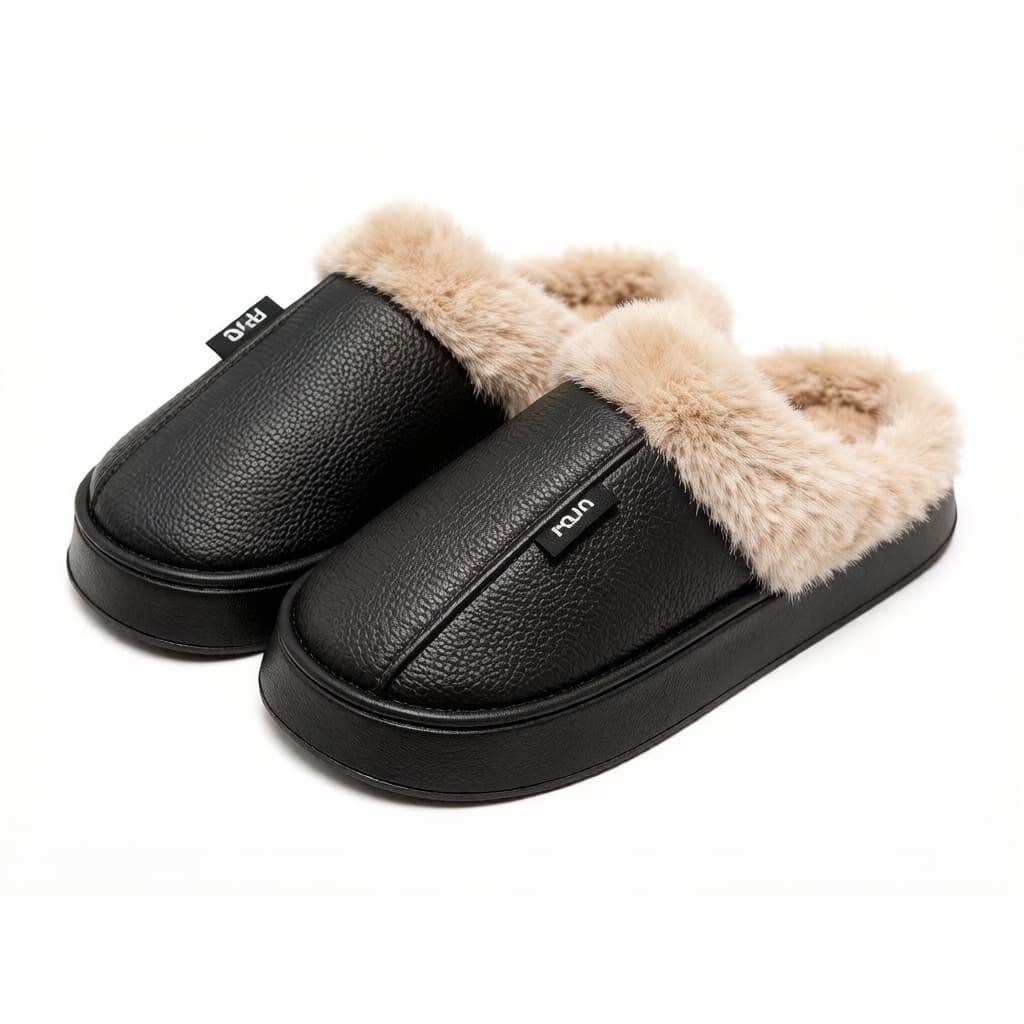 Chinelo Pantufa Adulto Unissex Couro Sintético Forrado Pelo Pelúcia
