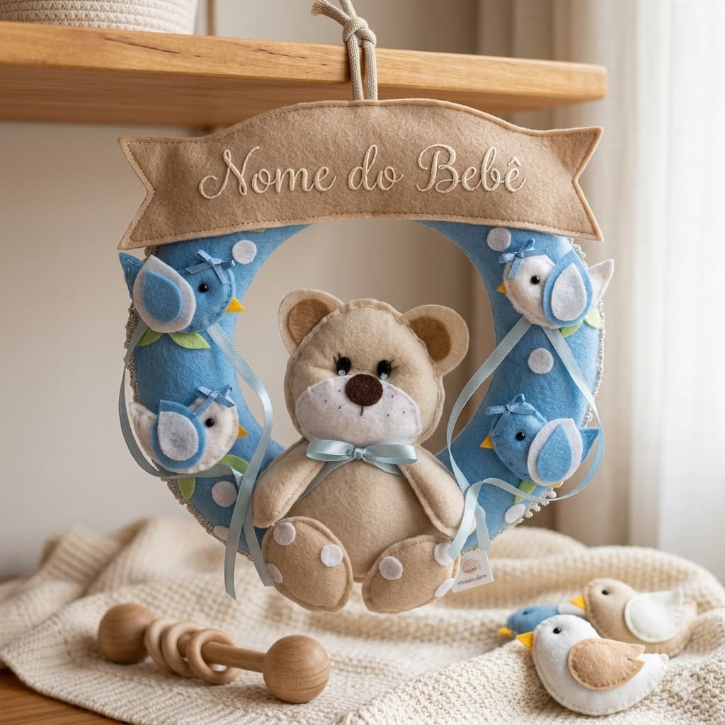 Guirlanda Maternidade Urso Azul Bebê Luxo Passarinhos 1 unidade