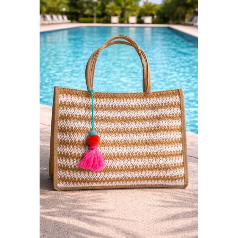 Bolsa de Praia e Piscina Grande Palha Estilosa com Alça Reforçada e Zíper