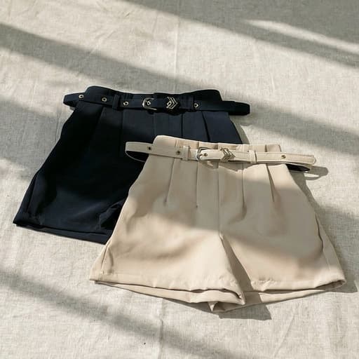 Kit 2 Shorts Feminino Alfaiataria com Cinto Cintura Alta P M G GG Elegante Casual Moda Feminina