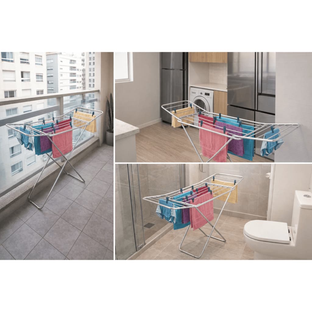 Varal de Chão Retrátil com Abas Dobrável Aço Carbono 15kg Apartamento
