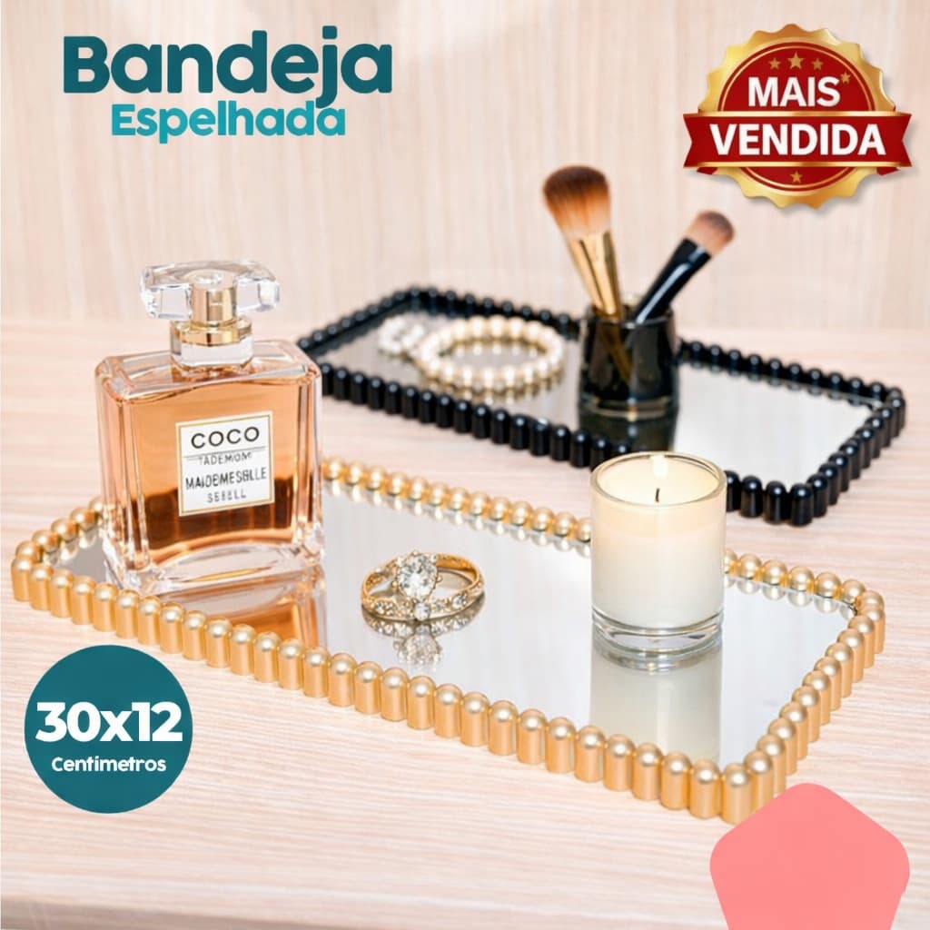 Bandeja Espelhada Bolinhas Decorativa Luxo Multiuso Lavabo Banheiro Porta Perfume Maquiagem Organização