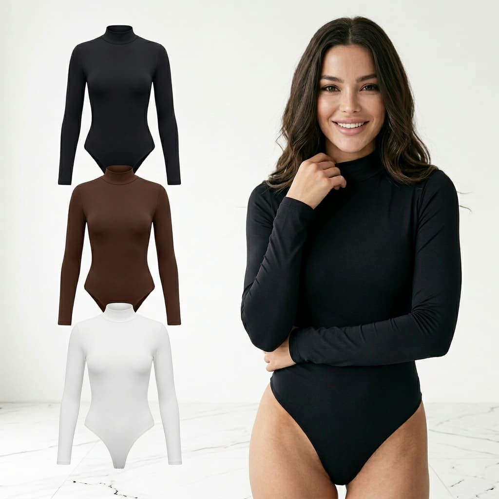 KIT Body Feminino Suplex Manga Longa Gola Alta Cacharrel Segunda Pele Moda Inverno Frio