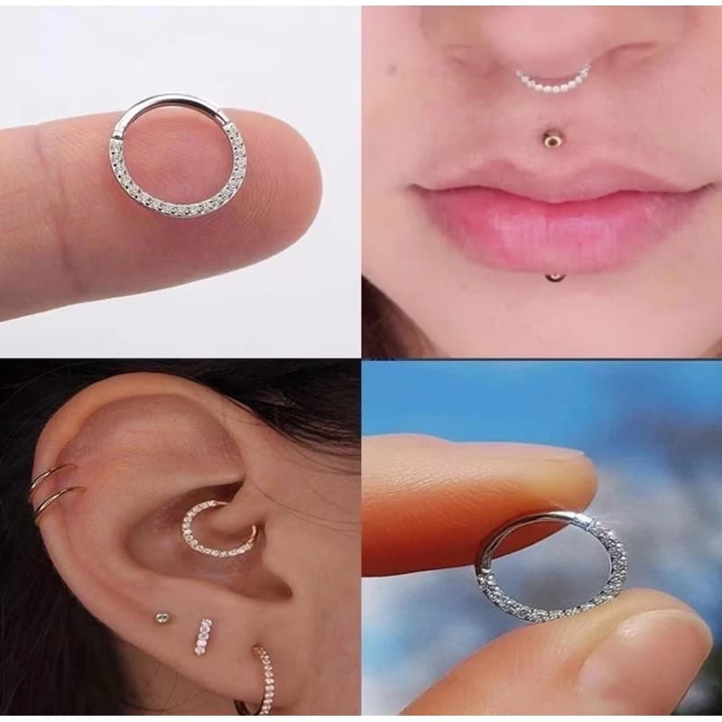 Kit Piercing Argola Septo Com Zirconia  Segmento  Para Nariz Daith Helix Tragus