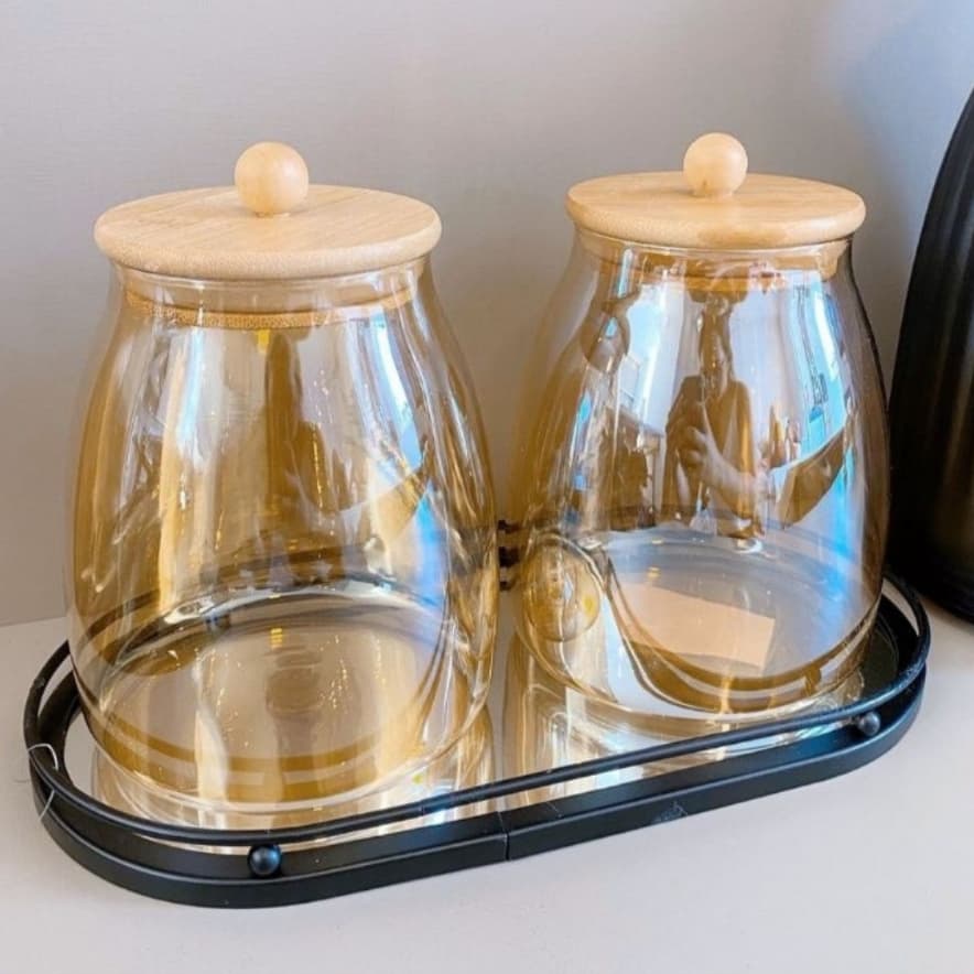 Pote Hermético de Vidro com Tampa de Bambu DOURADO 1 Litro