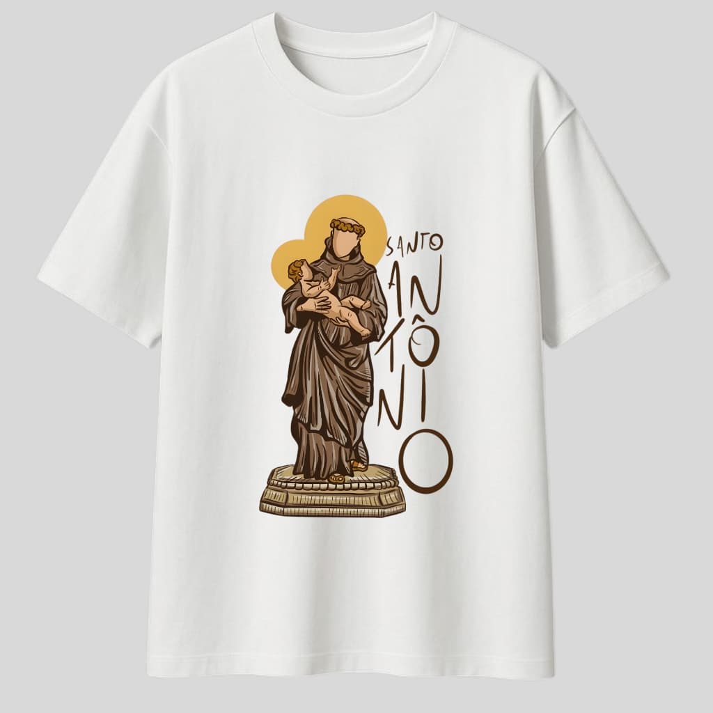 Camiseta Católica Cristã Santo Antônio Adulto e Infantil Unissex Malha 100% Algodão Premium - Lançamento