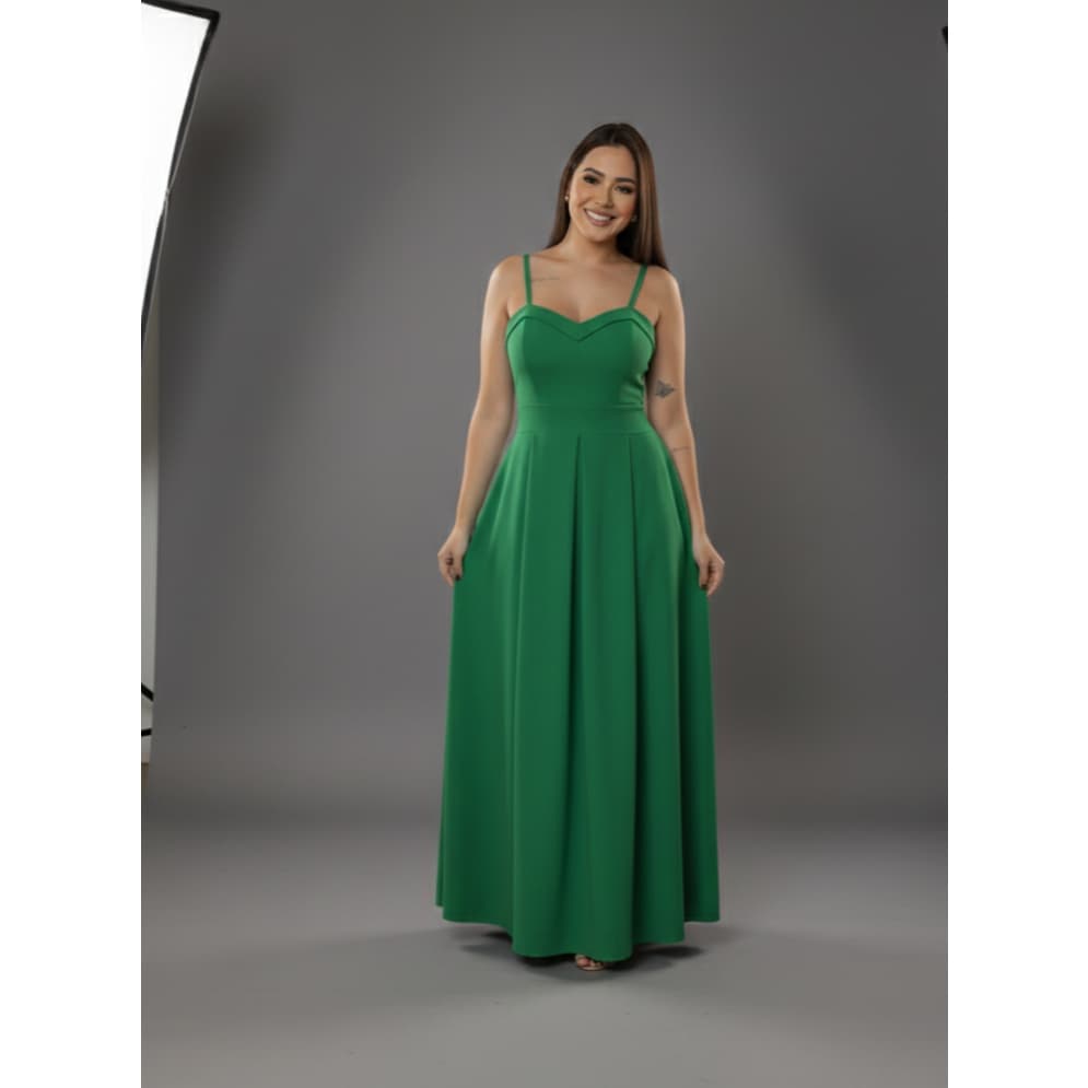 Vestido Longo Feminino Com Detalhe no Busto em V Bojo e Elastex nas Costas Alça Regulável Moda Verão