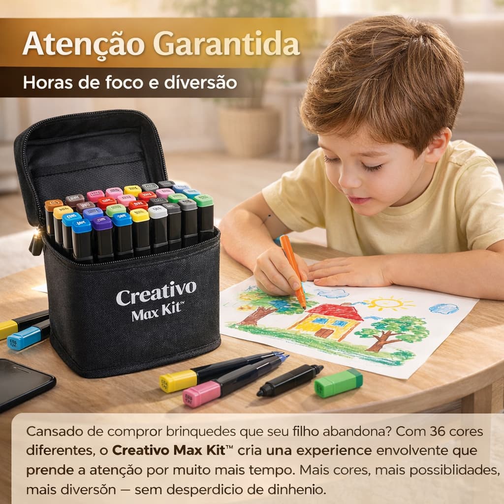 Kit 36 Canetas Hidrográficas Coloridas com Estojo Organizador Creativo Max Kit™ Infantil Escolar Criativo Educativo