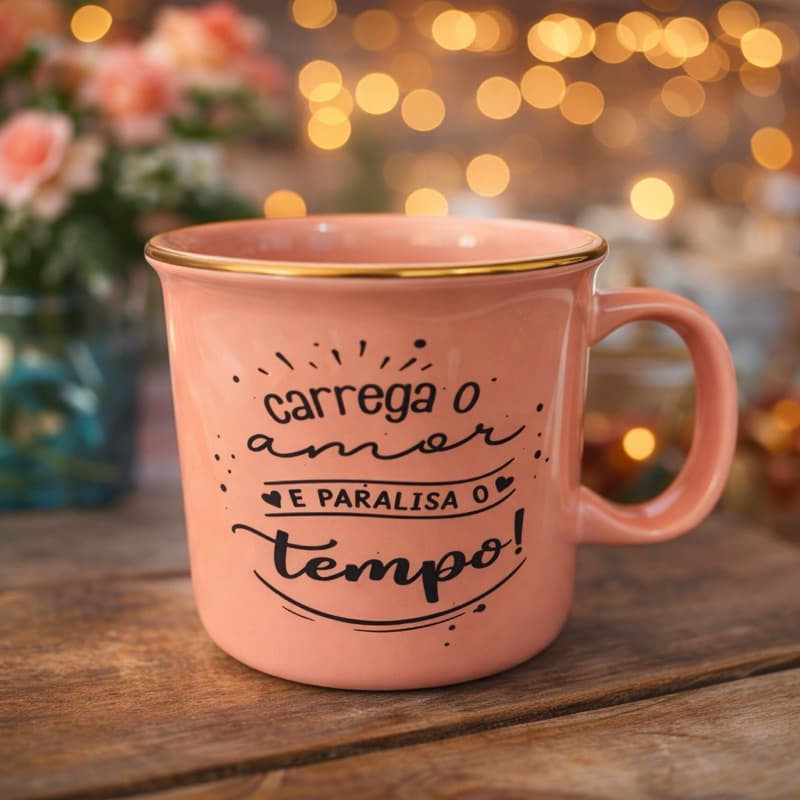 Caneca personalizada carrega o amor e paralisa o tempo - borda dourada