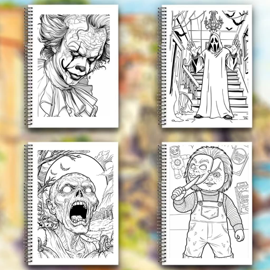Caderno de Colorir  Adulto comTema de Terror 30 folhas Desenhos Variados