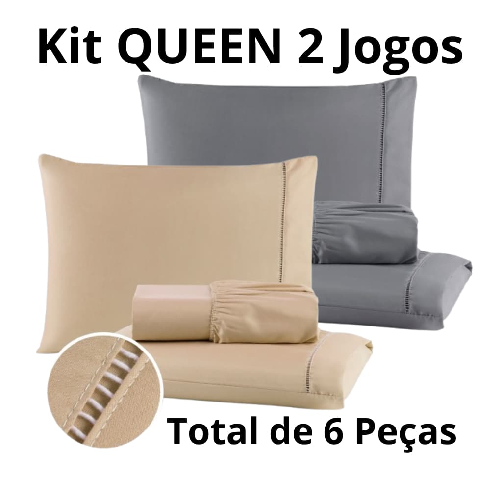 2 Jogos de Lençol total de 6 Peças Liso Cama Box - QUEEN