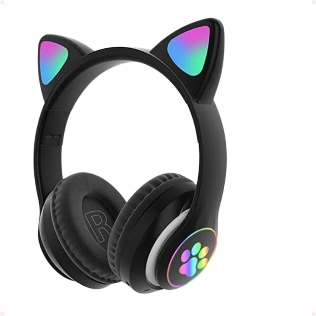 Fone de Ouvido Led Gatinho para Jogos Ajustável e Dobrável