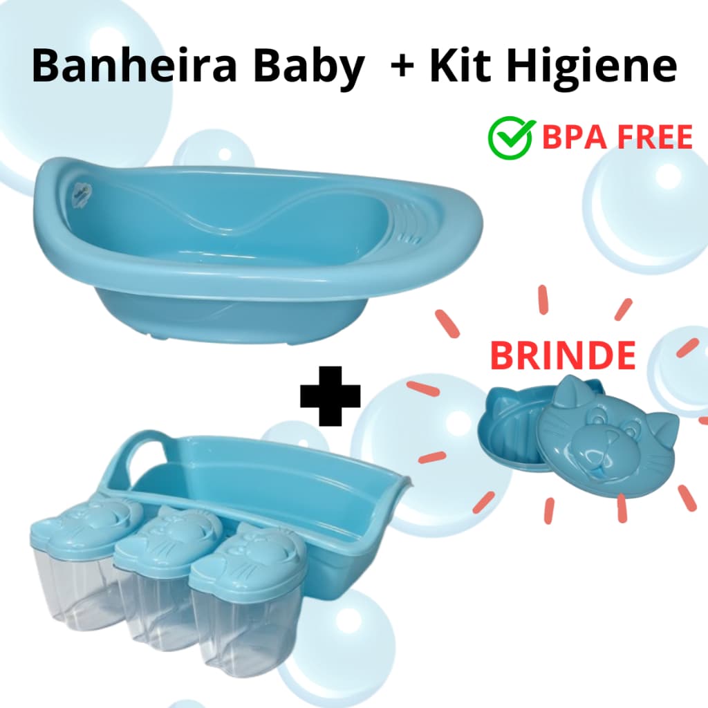 KIT BANHO BEBE BANHEIRA, ORGANIZADO, PORTA ALGODÃO/COTONETE