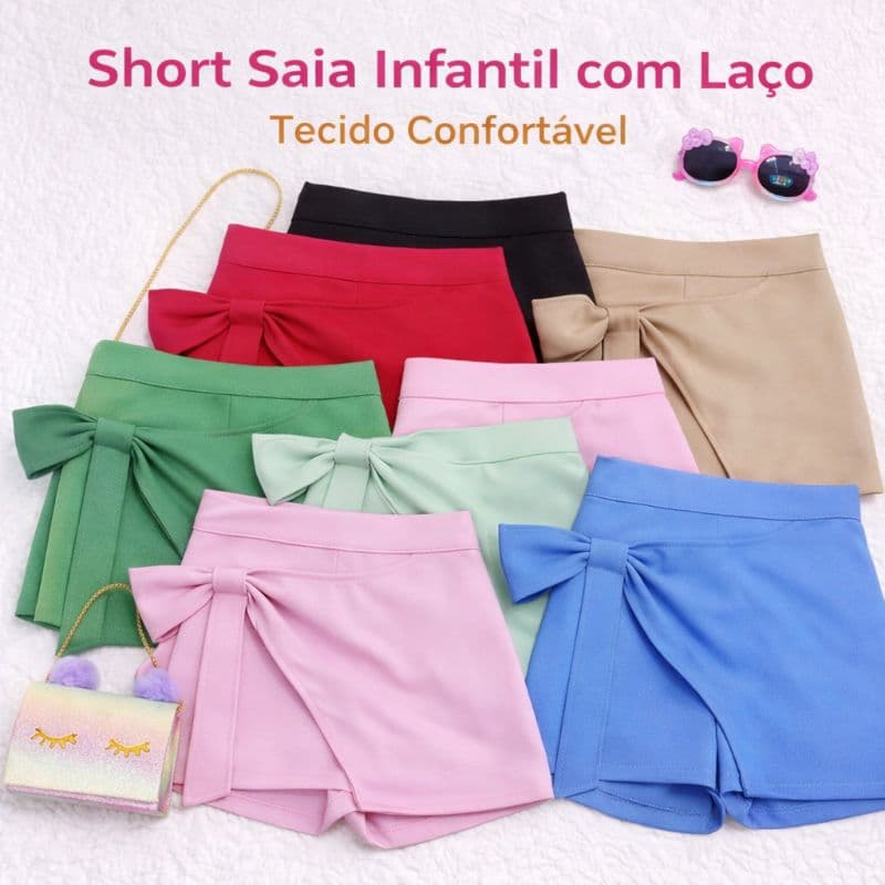 shorts saia  infantil mininas tecido alfaitaraia 04 ao 12 anos
