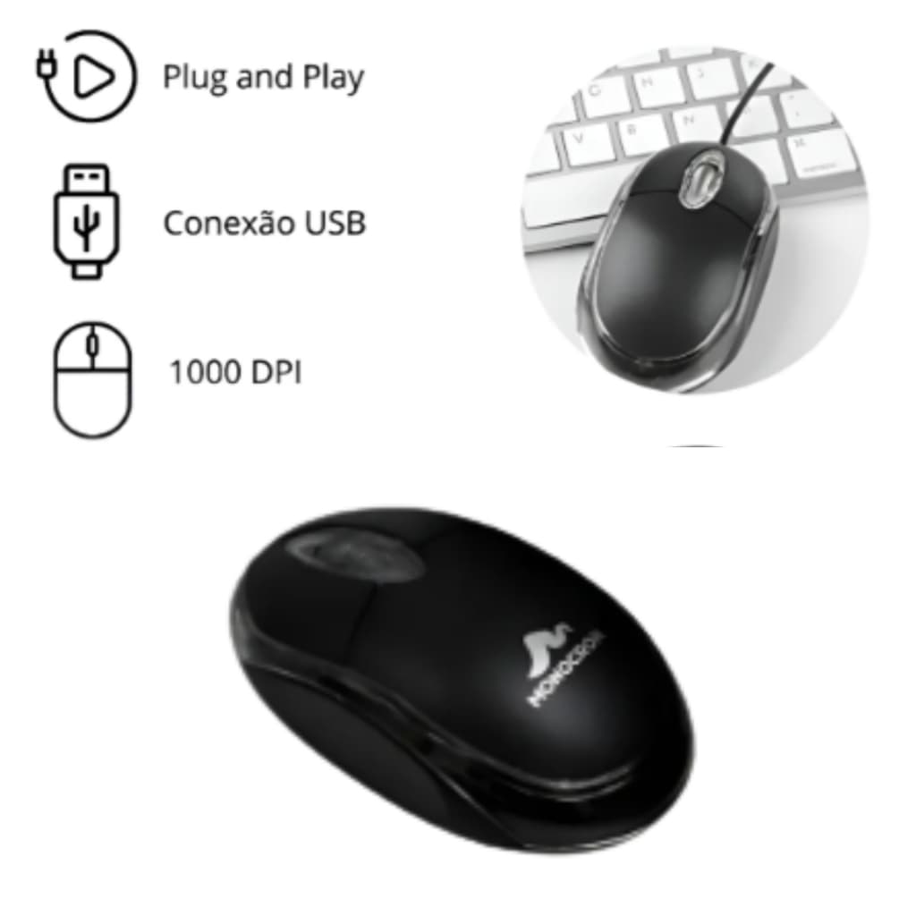 Mouse Usb Optico Com Fio Led Basico Ergonomico 1000 Dpi *ENVIO MESMO DIA ÚTIL*