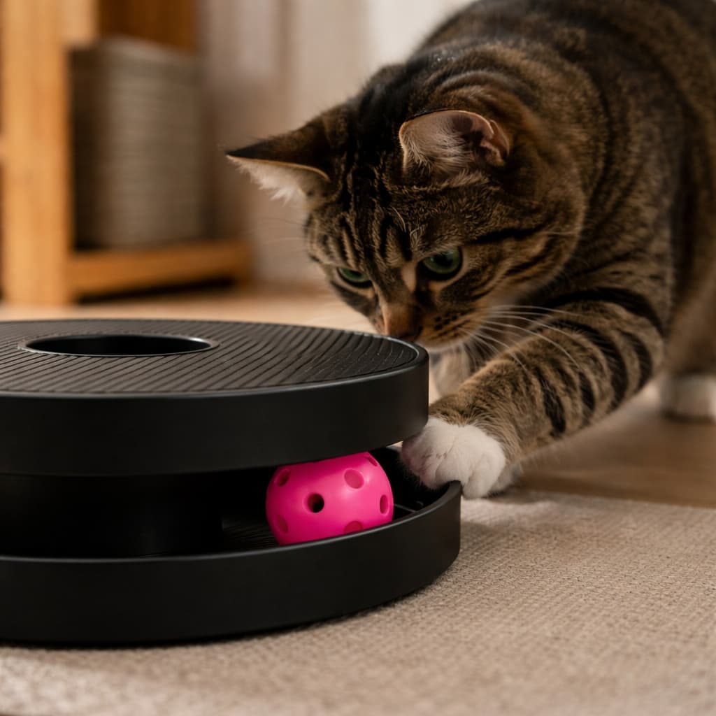 Brinquedo Interativo para Gato Bolinha Giratória Antiestresse Circular Pet com Bola