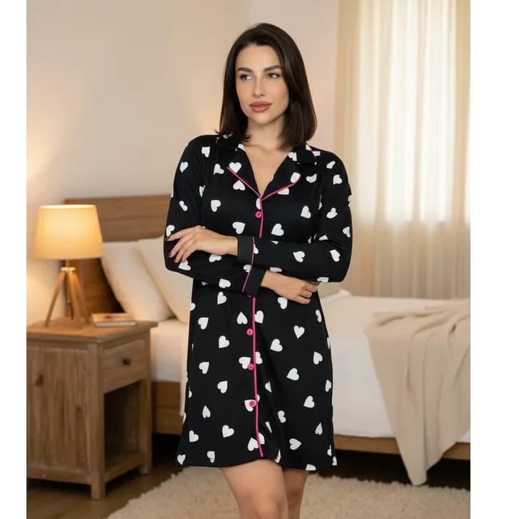 Camisola Modelo Americano Chemise Manga Longa Inverno Com Botões Amamentação Frio Malha Conforto
