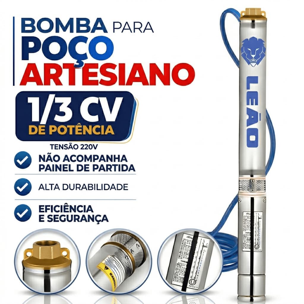 Bomba Submersa Leão Caneta Poço Artesiano 1/3cv 220v 2 Fios