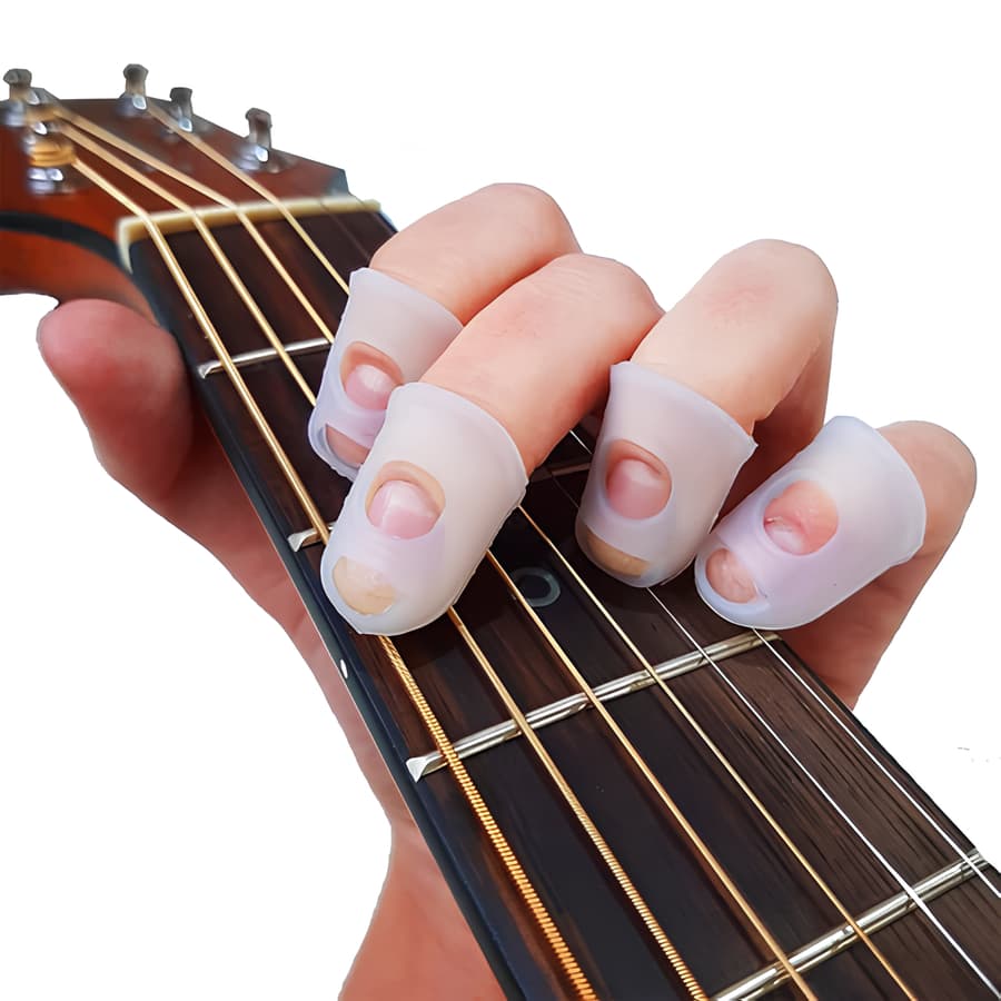 Kit com 5 Dedeiras Silicone Anti Dor – Protetor de Dedos para Violão Guitarra Ukulele Baixo Iniciante