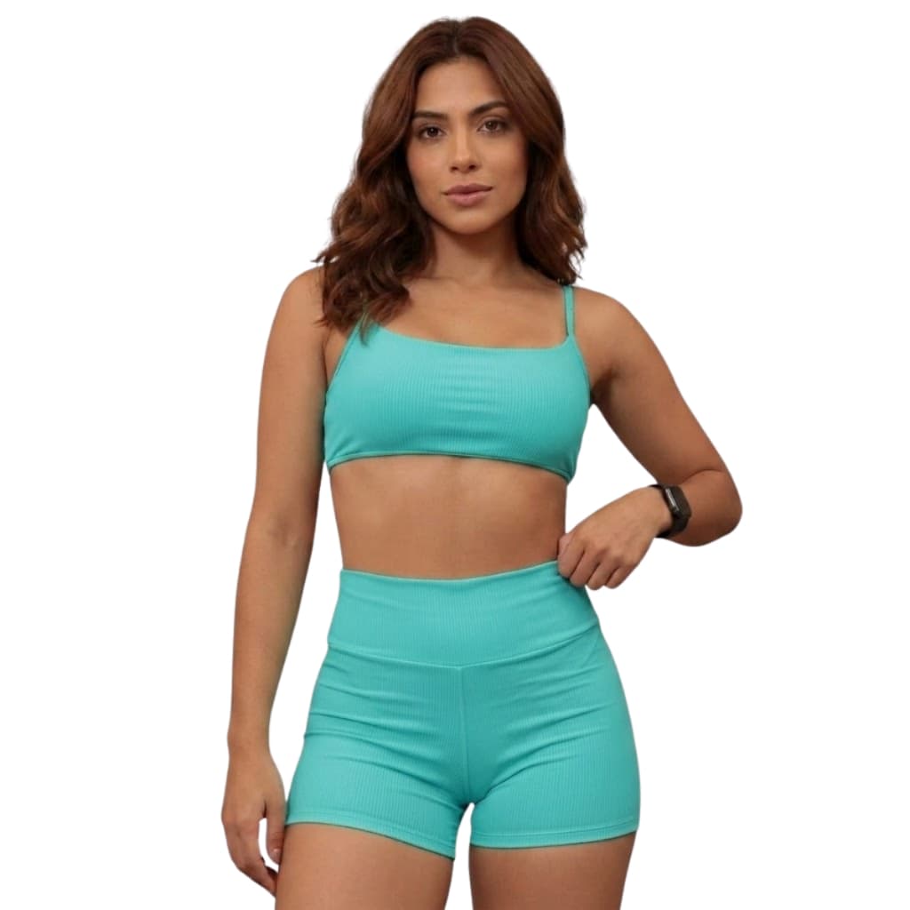 Conjunto Ciclista Feminino em Suplex Top Faixa Bojo Removível Bermuda Forrada