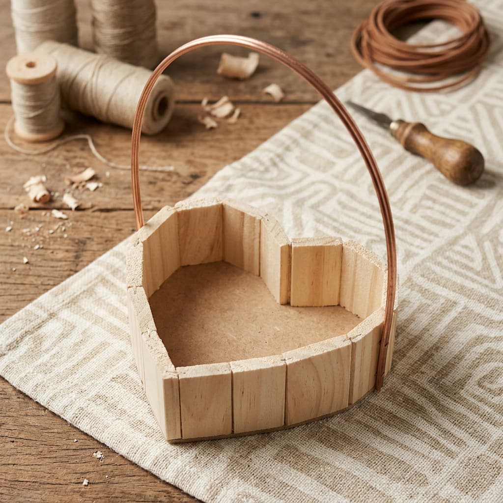Kit Cesta Fraldeira Coração de Madeira Pinus com Alça - Organizador Decorativo para Presentes