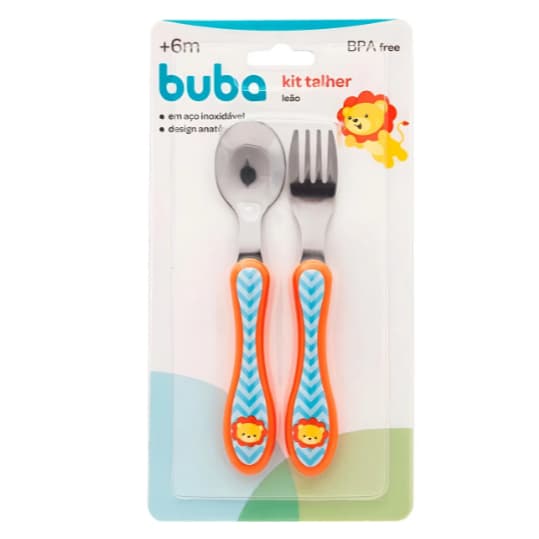 Talheres Buba Animal Fun Leão Inox Anatômico 2 Peças