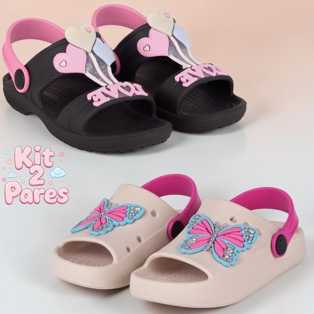 Kit 2 Sandálias Infantil Menina Papete Confortável Anatômico e Leve