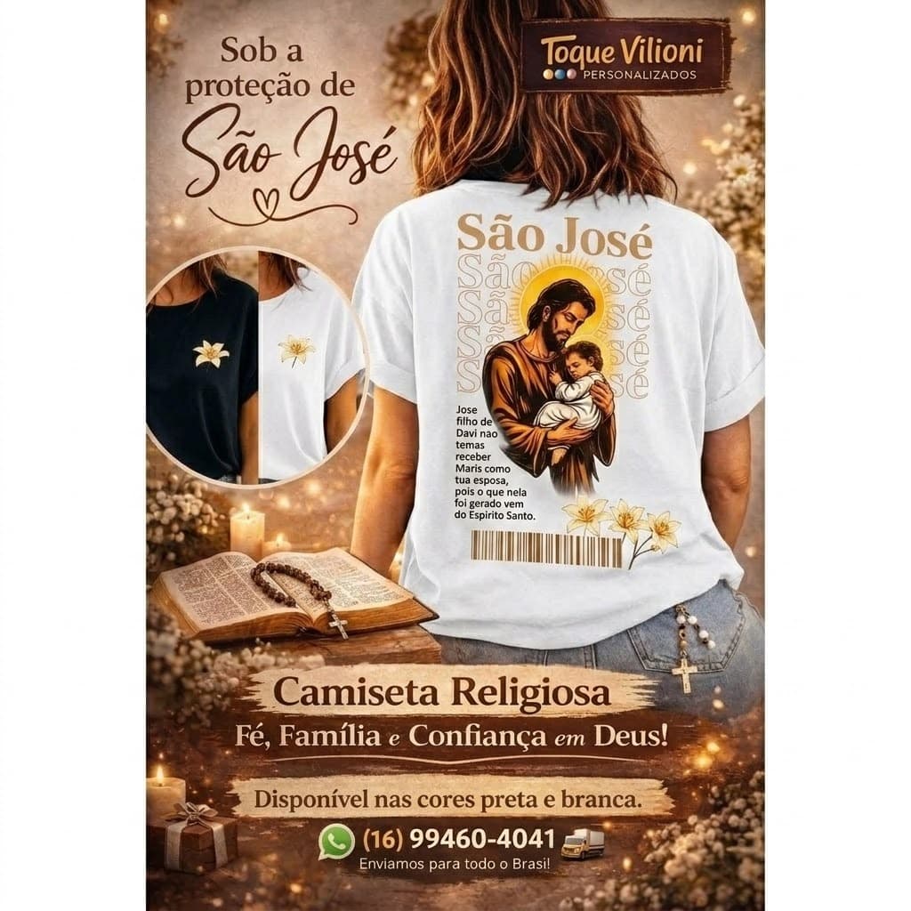 Camiseta Religiosa São José Pai Protetor – Estilo Católico Moderno e Elegante
