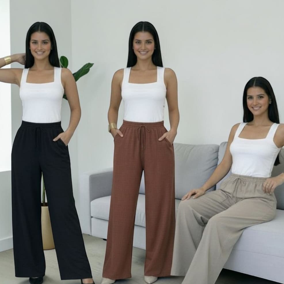 Calça Feminina Pantalona Duna Moderna Wide Leg com Bolsos + Tecido Leve e Confortável