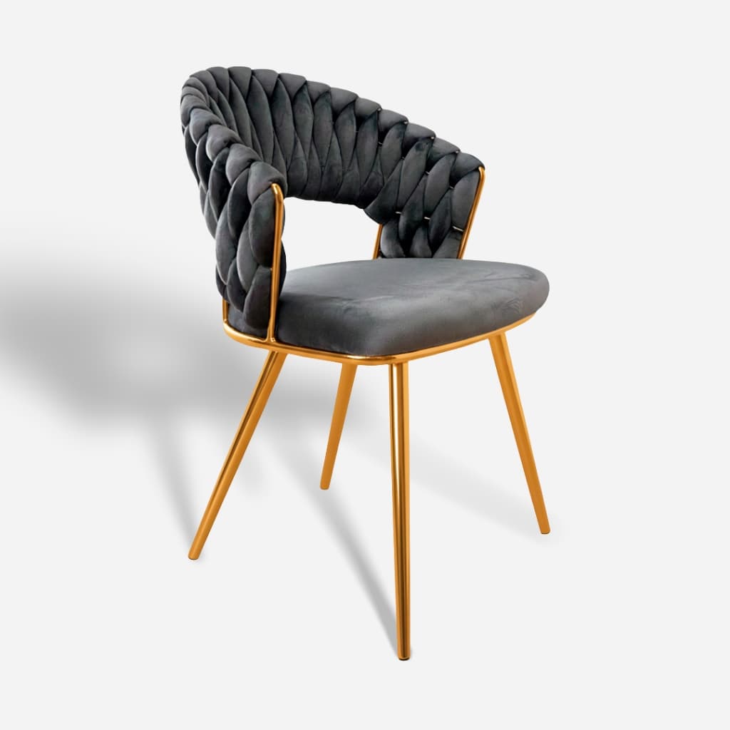 Cadeira Estofada Cinza Luxo com Base Dourada– Design Moderno e Conforto Premium