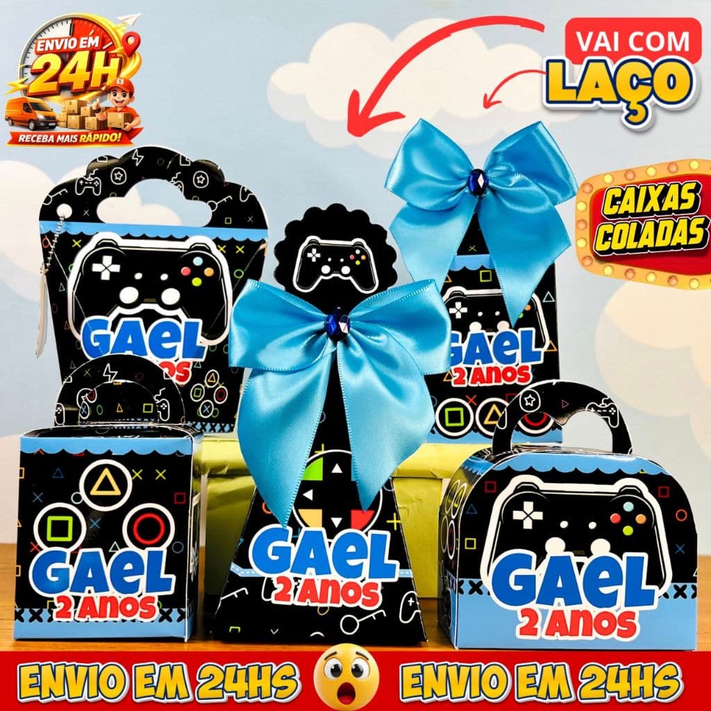 Kit Caixinhas Personalizadas Tema Game Gamer  Lembrancinha para Festa Infantil