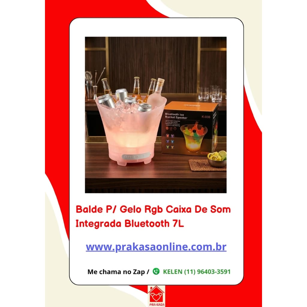 Balde para Gelo Rgb Caixa de Som Integrada Bluetooth 7L
