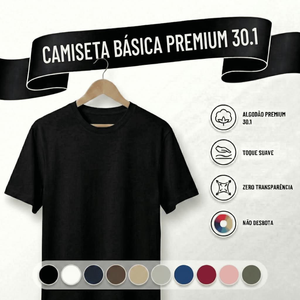 Camiseta Preta Masculina Básica Lisa 100% Algodão Gola Redonda Premium