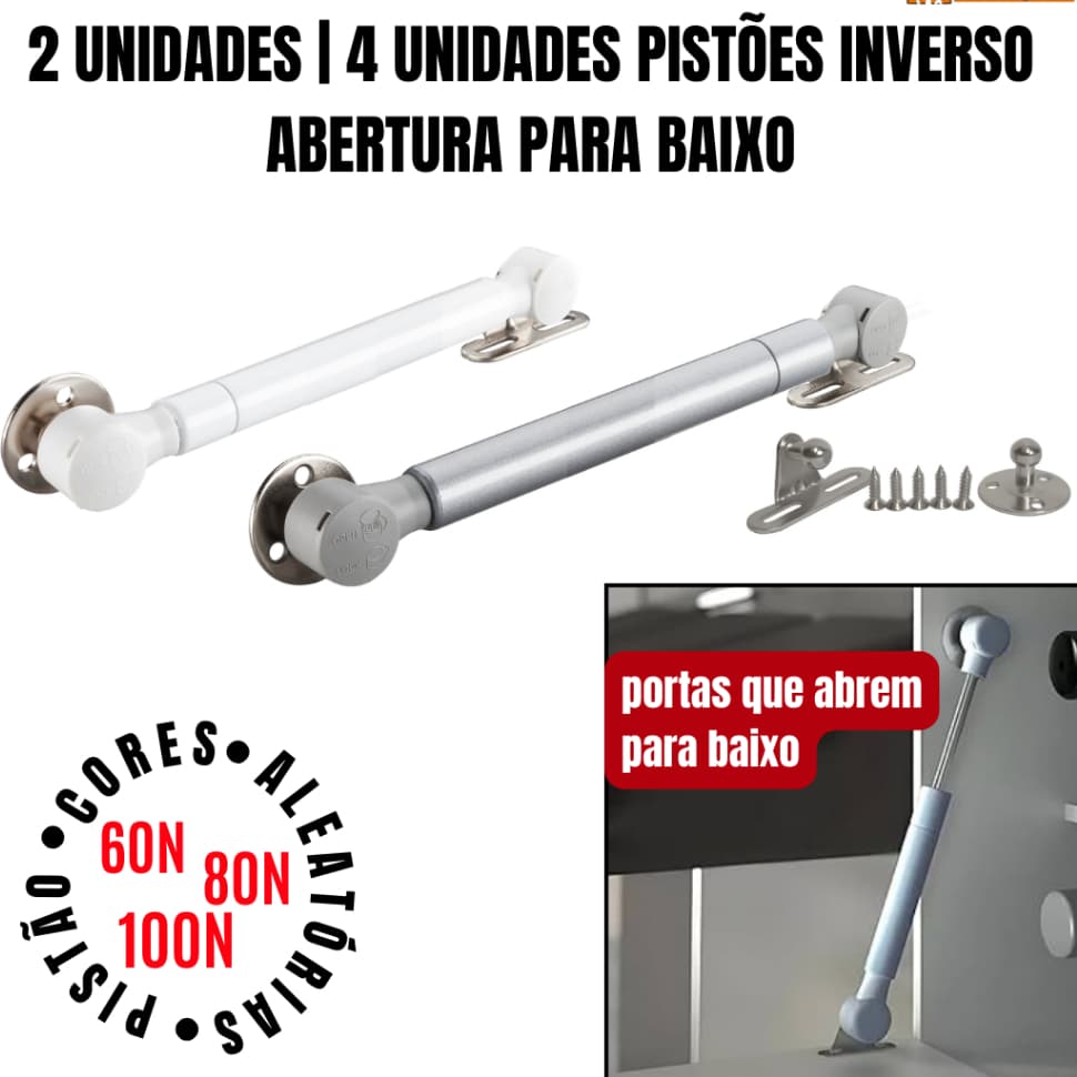 2 UND ou 4 UND  Pistao Inverso a gas P/ Porta De Armário Cozinha - Abertura para baixo