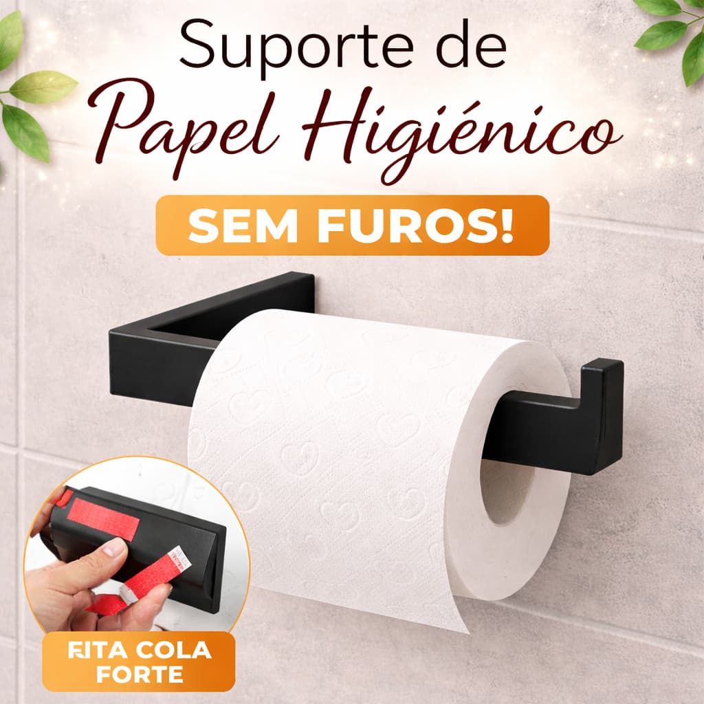 Suporte Moderno para Papel Higiênico (Fixação por Fita Cola) SEM FUROS