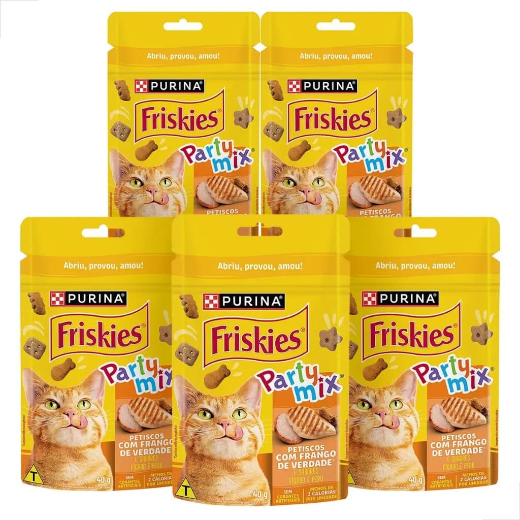 Kit 5 Friskies Party Mix Sabor Frango 40g Petisco p/ Gatos Purina