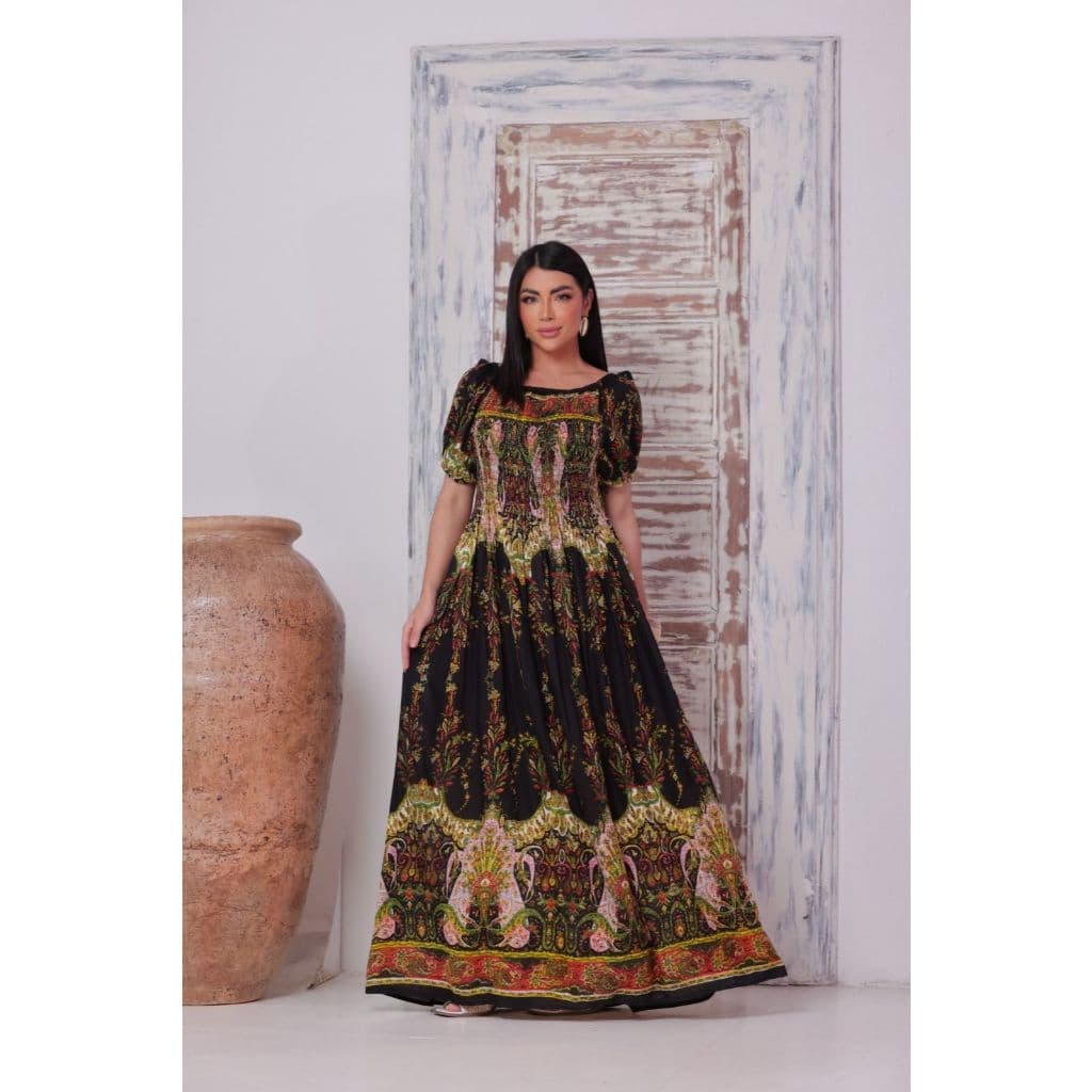 Vestido longo  Boho Ciganinha Feminino Ombro a Ombro Estampa Étnica Leve Verão Praia idiano
