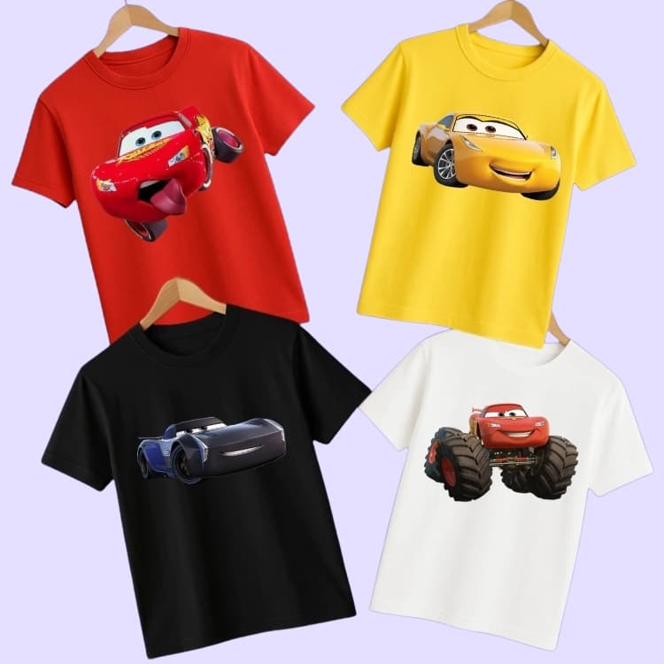 Kit 4 Camisetas Infantil Desenho Carros Camisa 100% Algodão Qualidade Premium