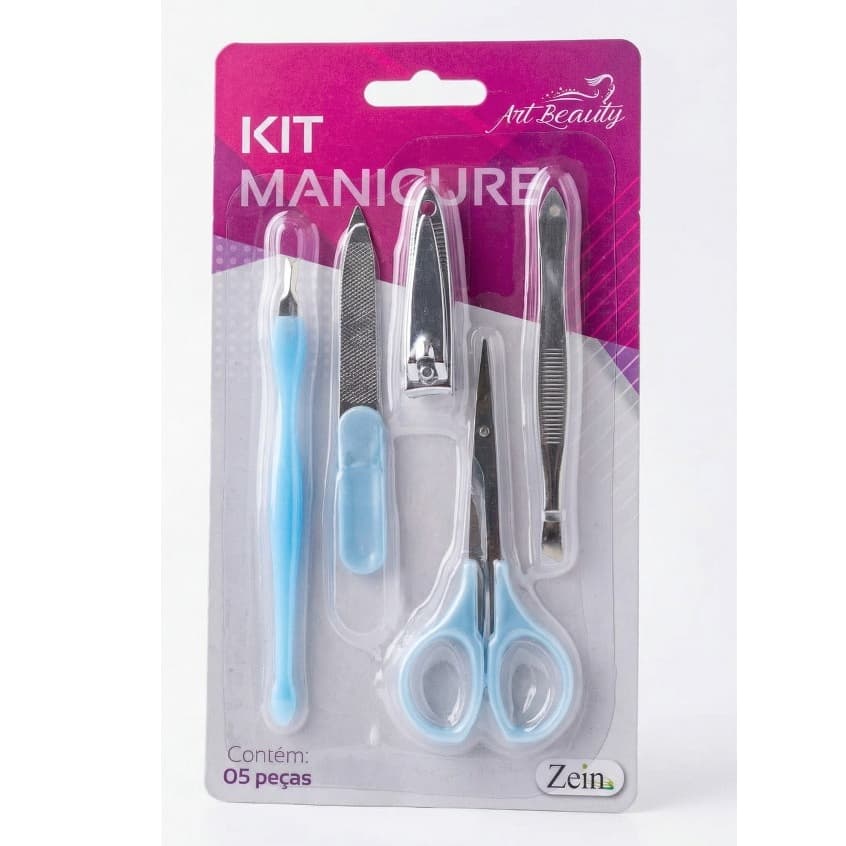 Kit Manicure 5 Peças Completo Art Beauty Tesoura Cortador De Unha Pinça Lixa Espátula Portátil