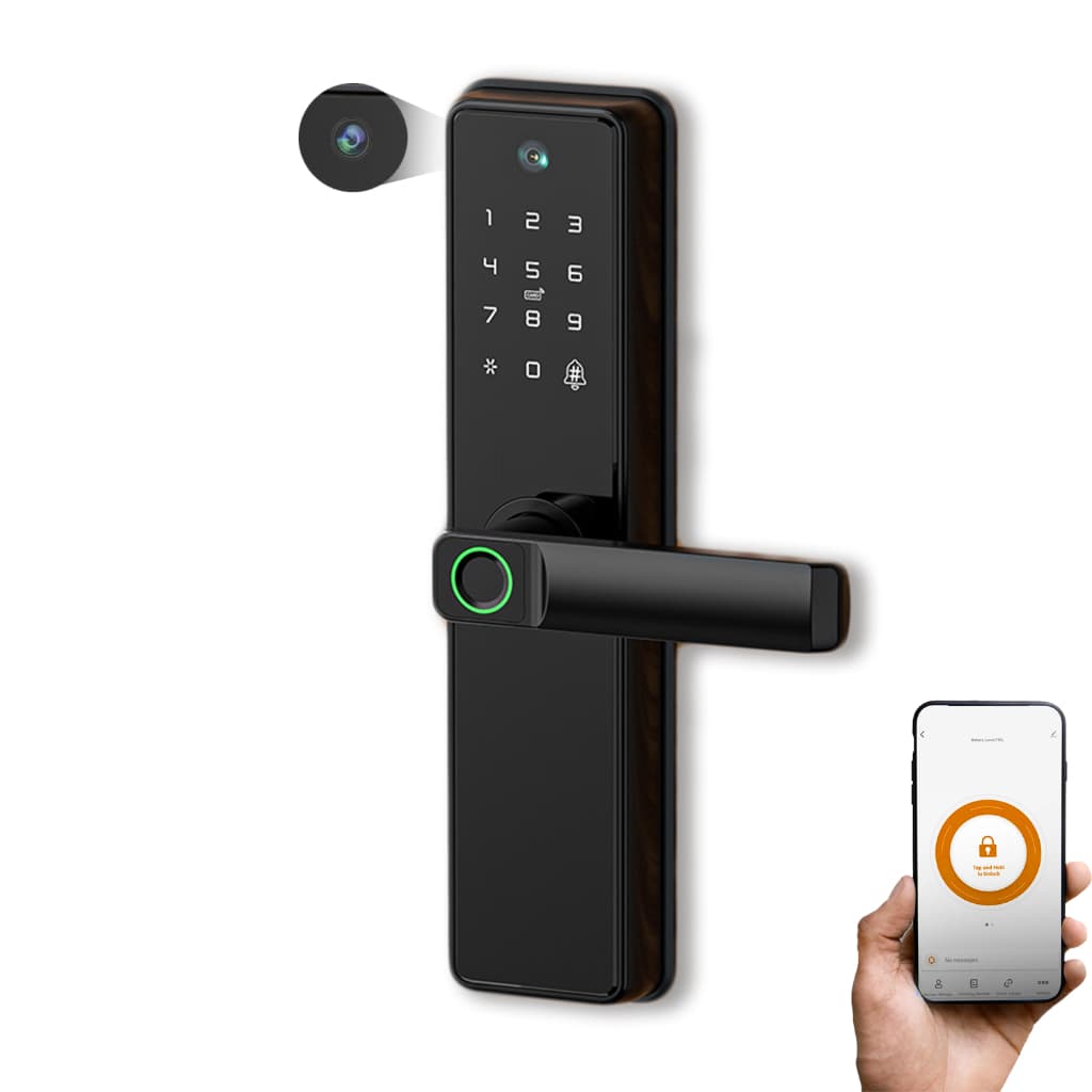 Fechadura Digital WiFi Com Câmera App Tuya Biometria Senha TAG Alta Segurança