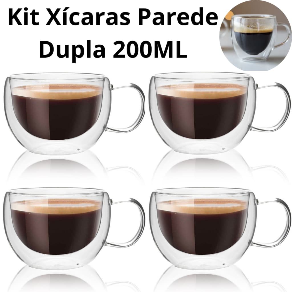 Kit Xícaras de Café Vidro Duplo Parede Dupla 200ML Jogo de Xícaras Para Café Expresso Chá Cappuccino