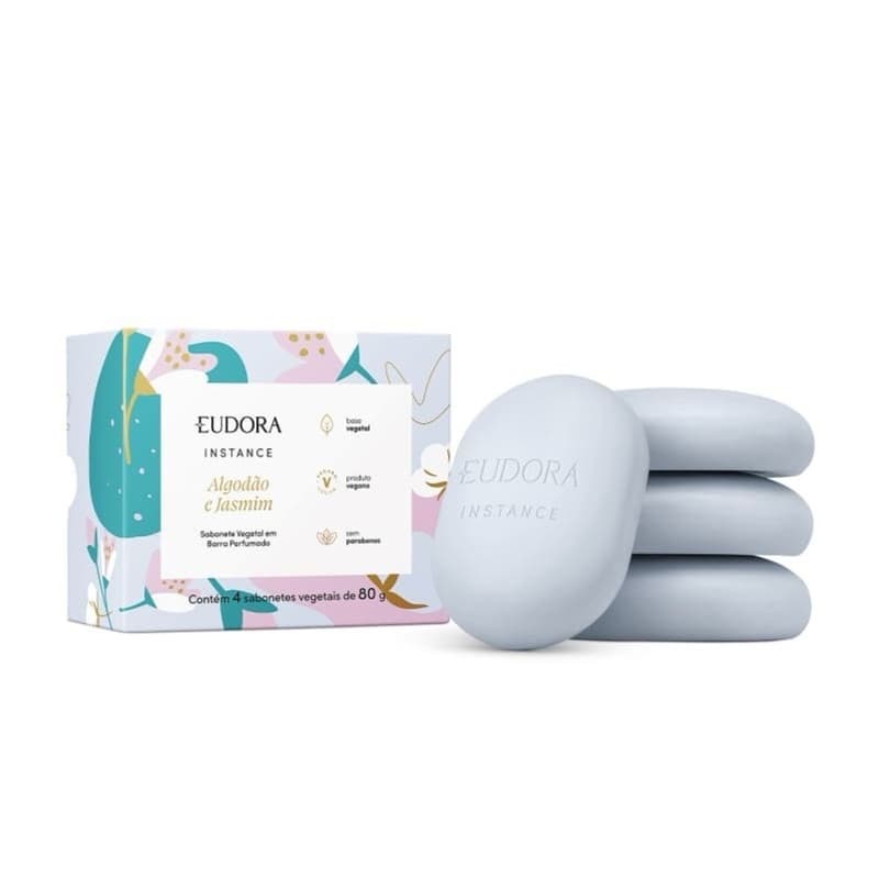 Kit 4 Sabonetes Eudora Instance Algodão e Jasmim 80g Cada