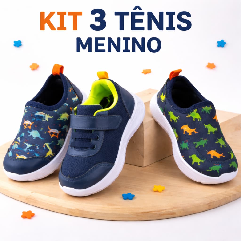 KIT 3 Tenis infantil menino calce facil e esportivo casual confortavel promocao