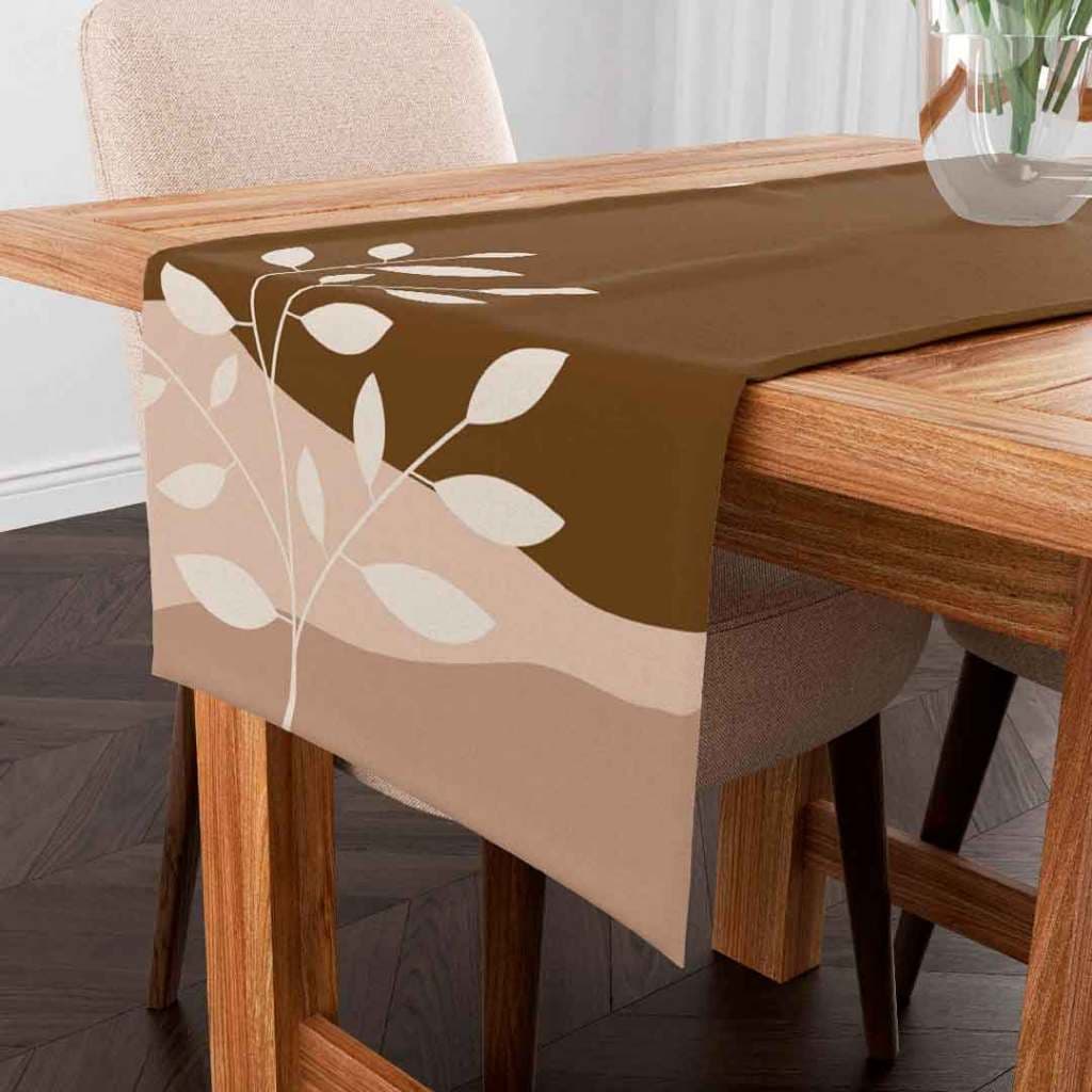 Trilho Caminho de Mesa Exclusivo Decorativo Tamanho 110X35cm Folhagem Brown